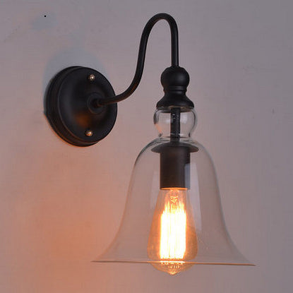 Lampe murale à 1 lumière en forme de cône en fer avec abat-jour en verre pour chambre à coucher 
