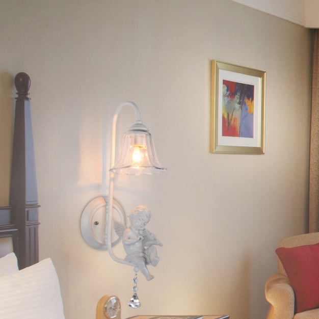 Lámpara de aplique de pared de 1 luz contemporánea creativa en forma de pétalo cilíndrico de hierro, vidrio, cerámica y resina para dormitorio 