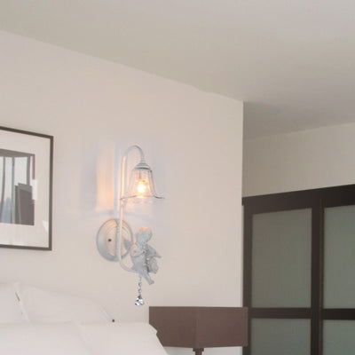 Lámpara de aplique de pared de 1 luz contemporánea creativa en forma de pétalo cilíndrico de hierro, vidrio, cerámica y resina para dormitorio 