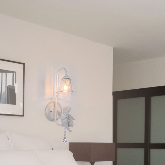 Lámpara de aplique de pared de 1 luz contemporánea creativa en forma de pétalo cilíndrico de hierro, vidrio, cerámica y resina para dormitorio 