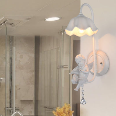 Lámpara de aplique de pared de 1 luz contemporánea creativa en forma de pétalo cilíndrico de hierro, vidrio, cerámica y resina para dormitorio 