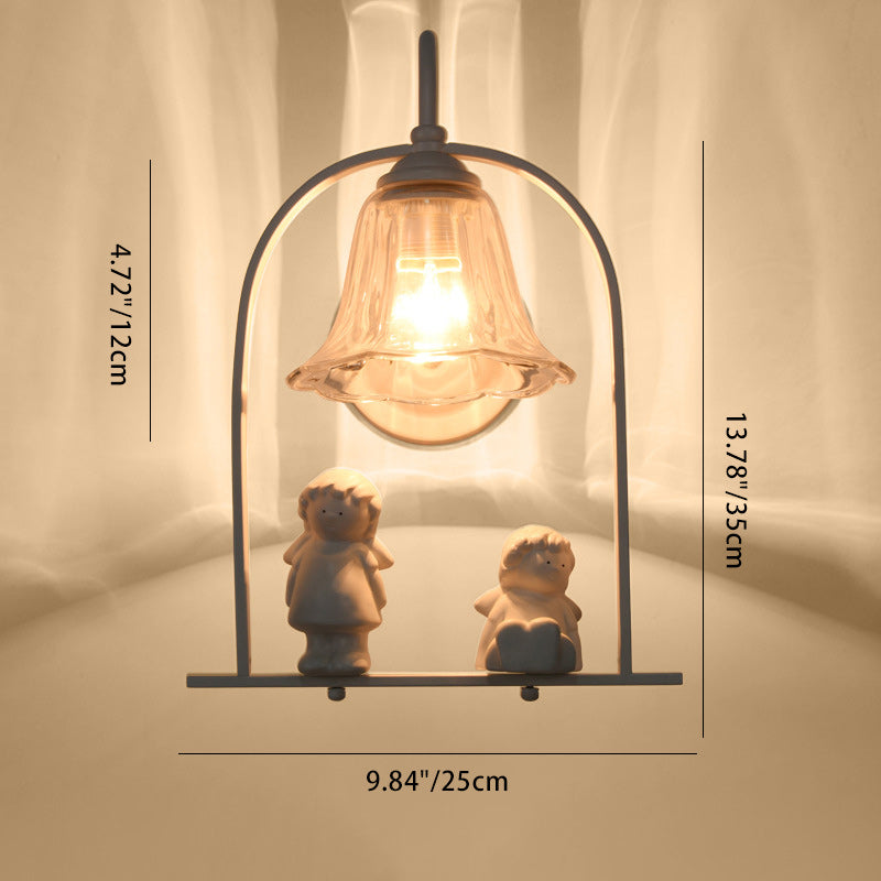 Applique murale contemporaine créative ronde en forme de pétale cylindrique en fer, verre, céramique, résine, 1 lumière pour chambre 