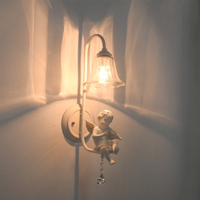 Lámpara de aplique de pared de 1 luz contemporánea creativa en forma de pétalo cilíndrico de hierro, vidrio, cerámica y resina para dormitorio 