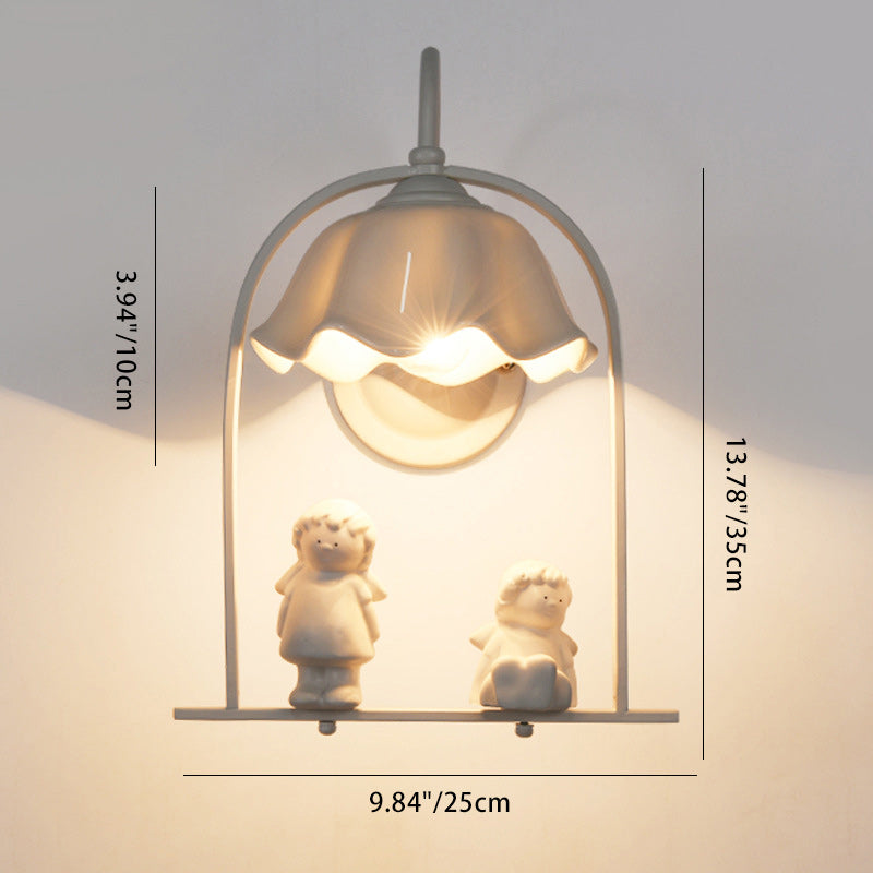Applique murale contemporaine créative ronde en forme de pétale cylindrique en fer, verre, céramique, résine, 1 lumière pour chambre 