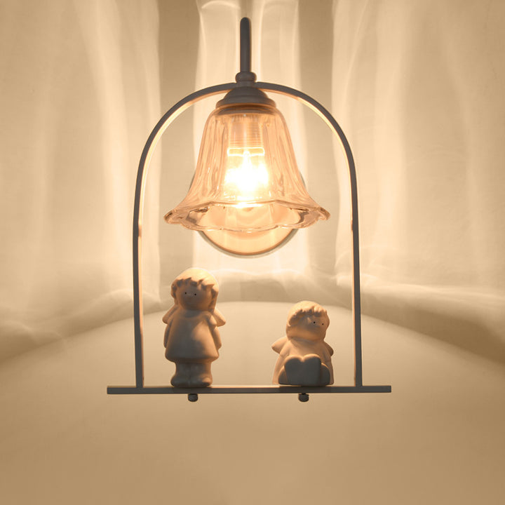 Zeitgenössische, kreative Engel-Wandleuchte, rund, zylindrisch, Blütenblatt-förmig, Eisen, Glas, Keramik, Harz, 1 Licht, für Schlafzimmer 