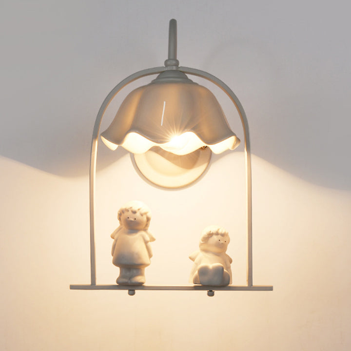 Applique murale contemporaine créative ronde en forme de pétale cylindrique en fer, verre, céramique, résine, 1 lumière pour chambre 