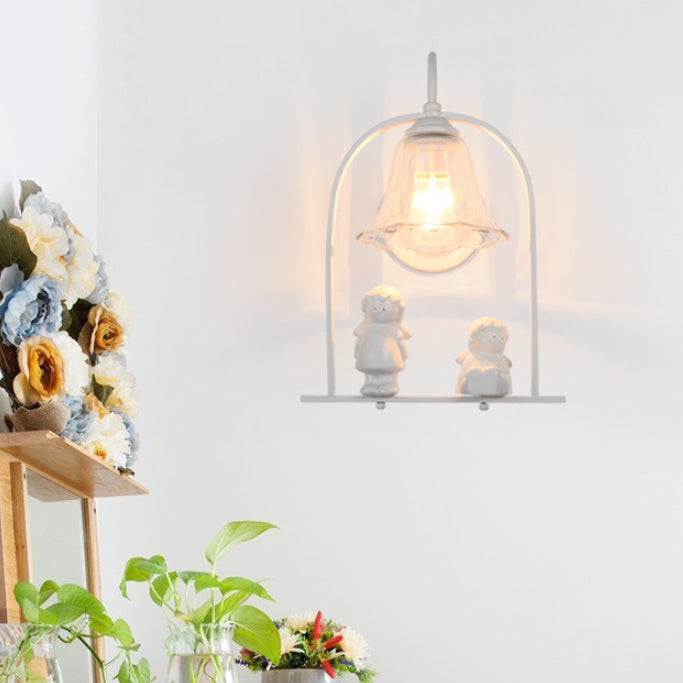 Lámpara de aplique de pared de 1 luz contemporánea creativa en forma de pétalo cilíndrico de hierro, vidrio, cerámica y resina para dormitorio 