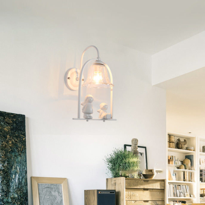 Lámpara de aplique de pared de 1 luz contemporánea creativa en forma de pétalo cilíndrico de hierro, vidrio, cerámica y resina para dormitorio 