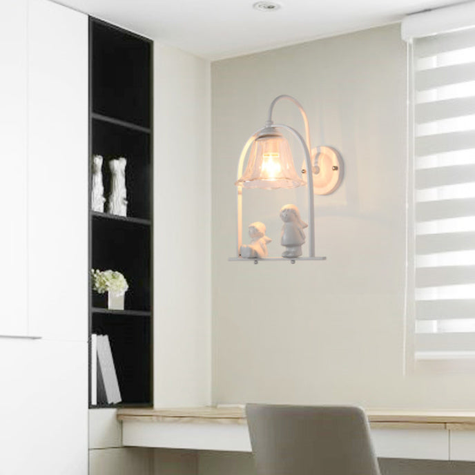 Lámpara de aplique de pared de 1 luz contemporánea creativa en forma de pétalo cilíndrico de hierro, vidrio, cerámica y resina para dormitorio 