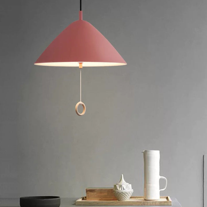 Contemporary Scandinavian Macaron Pull Line Conical Round Aluminum 2/3 Light Pendant Light For Bedroom