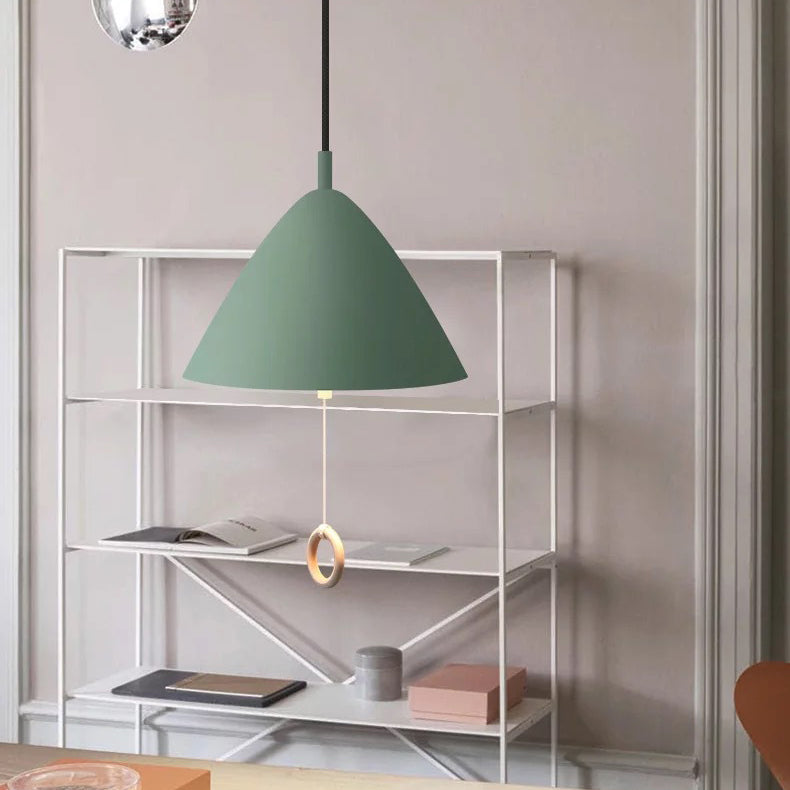 Contemporary Scandinavian Macaron Pull Line Conical Round Aluminum 2/3 Light Pendant Light For Bedroom
