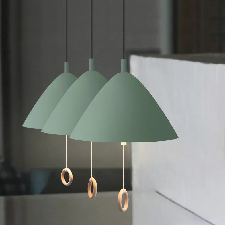 Contemporary Scandinavian Macaron Pull Line Conical Round Aluminum 2/3 Light Pendant Light For Bedroom