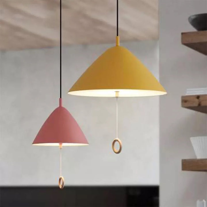 Contemporary Scandinavian Macaron Pull Line Conical Round Aluminum 2/3 Light Pendant Light For Bedroom