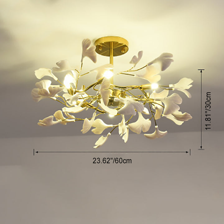 Plafonnier semi-encastré traditionnel français en forme de feuille de ginkgo rond en fer, plastique et porcelaine avec 6/8/12 lumières pour chambre 
