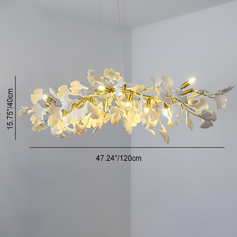 Dôme de feuille de ginkgo français traditionnel, dessus rectangulaire, rond, linéaire, fer, céramique, lustre à 6/8/10/12 lumières pour chambre 