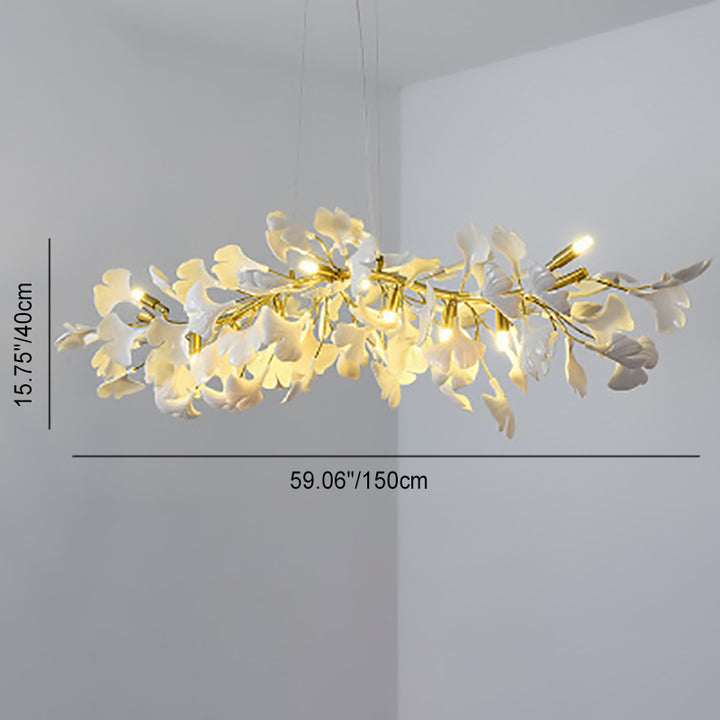 Dôme de feuille de ginkgo français traditionnel, dessus rectangulaire, rond, linéaire, fer, céramique, lustre à 6/8/10/12 lumières pour chambre 