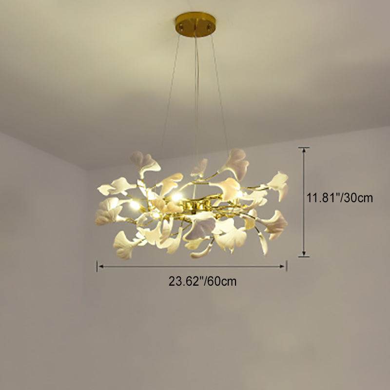 Dôme de feuille de ginkgo français traditionnel, dessus rectangulaire, rond, linéaire, fer, céramique, lustre à 6/8/10/12 lumières pour chambre 