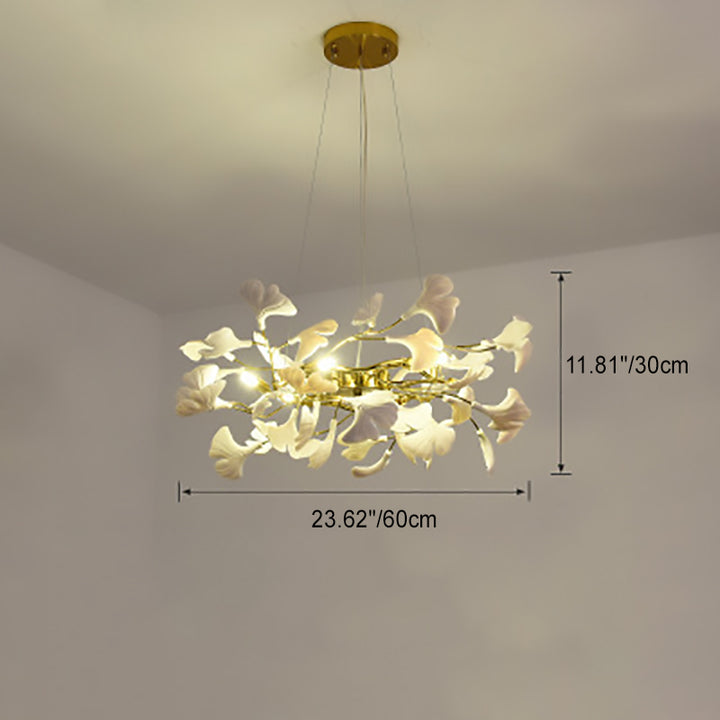 Traditional French Ginkgo Leaf Dome Rectangle Top Round Linear Iron Ceramic 6/8/10/12 Light Chandelier For Bedroom