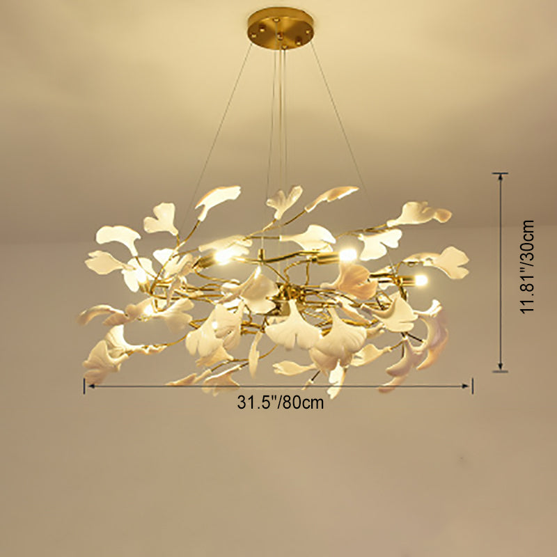 Dôme de feuille de ginkgo français traditionnel, dessus rectangulaire, rond, linéaire, fer, céramique, lustre à 6/8/10/12 lumières pour chambre 