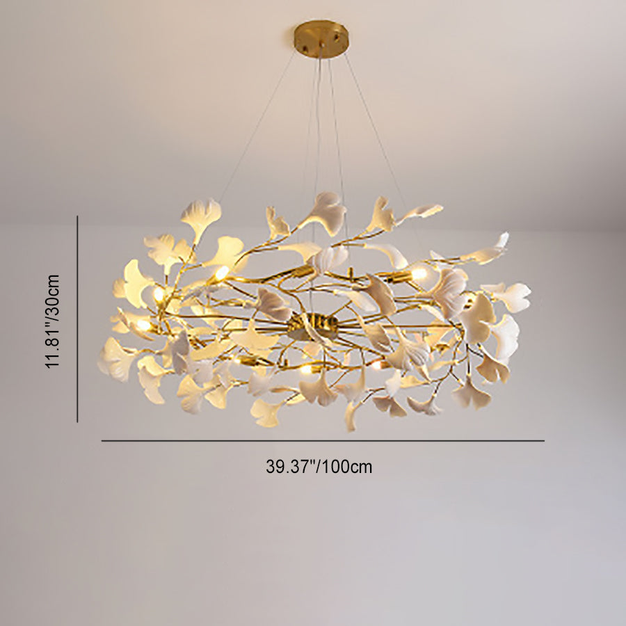 Dôme de feuille de ginkgo français traditionnel, dessus rectangulaire, rond, linéaire, fer, céramique, lustre à 6/8/10/12 lumières pour chambre 