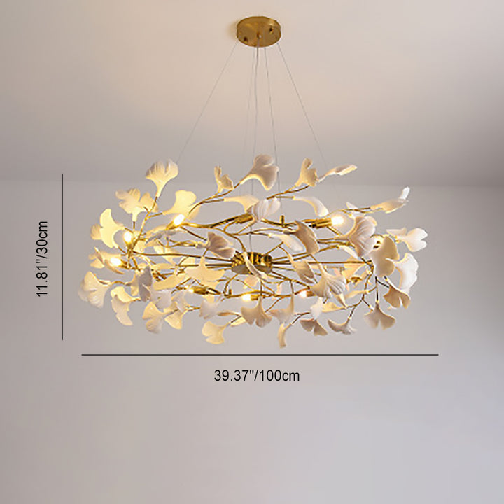 Dôme de feuille de ginkgo français traditionnel, dessus rectangulaire, rond, linéaire, fer, céramique, lustre à 6/8/10/12 lumières pour chambre 