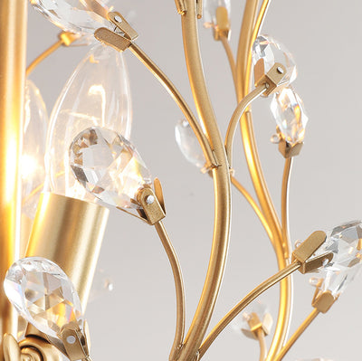 Traditional Vintage Twig Shape Iron Crystal 3-Light Chandelier For Living Room