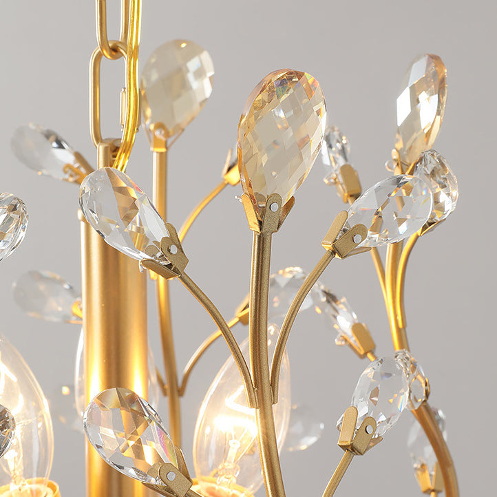 Traditional Vintage Twig Shape Iron Crystal 3-Light Chandelier For Living Room