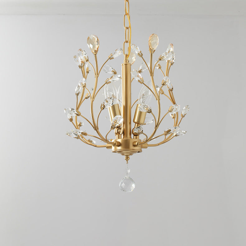 Traditional Vintage Twig Shape Iron Crystal 3-Light Chandelier For Living Room