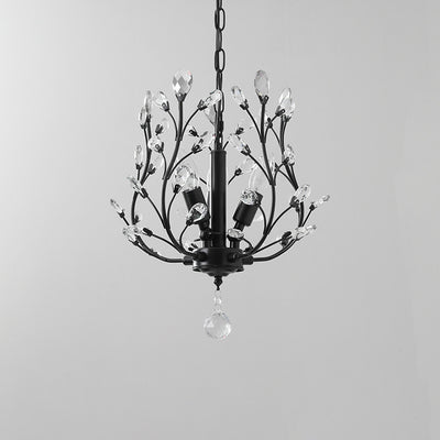 Traditional Vintage Twig Shape Iron Crystal 3-Light Chandelier For Living Room