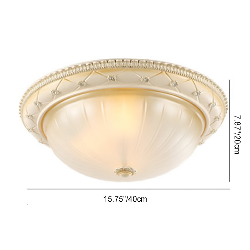 Luz de techo empotrada para dormitorio con cúpula redonda francesa tradicional de resina y vidrio de 2/3 luces 