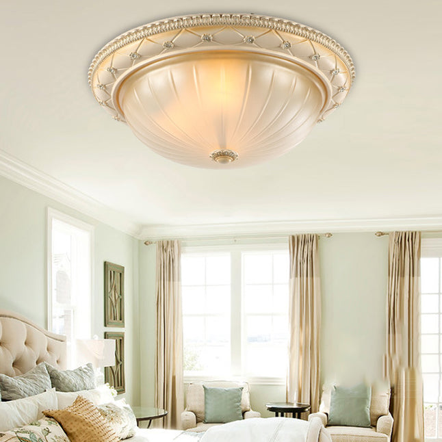 Luz de techo empotrada para dormitorio con cúpula redonda francesa tradicional de resina y vidrio de 2/3 luces 