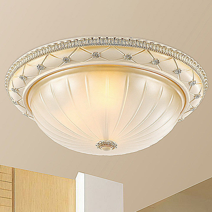 Luz de techo empotrada para dormitorio con cúpula redonda francesa tradicional de resina y vidrio de 2/3 luces 