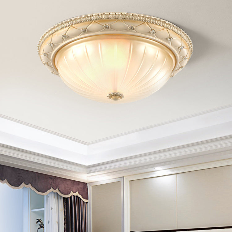 Luz de techo empotrada para dormitorio con cúpula redonda francesa tradicional de resina y vidrio de 2/3 luces 