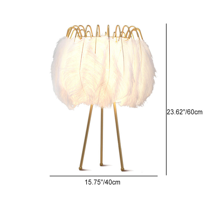 Lámpara de mesa de metal con forma de pluma Art Deco moderna de 1 luz para dormitorio 