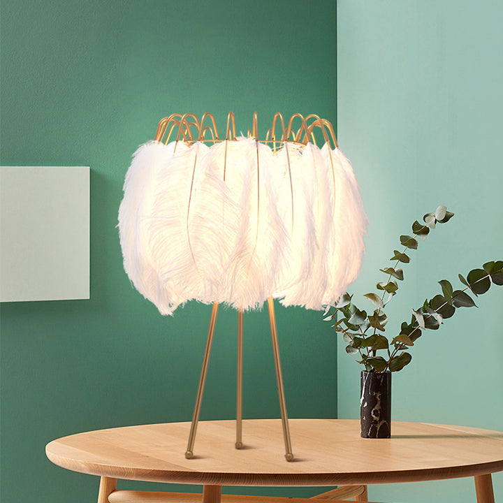 Lámpara de mesa de metal con forma de pluma Art Deco moderna de 1 luz para dormitorio 