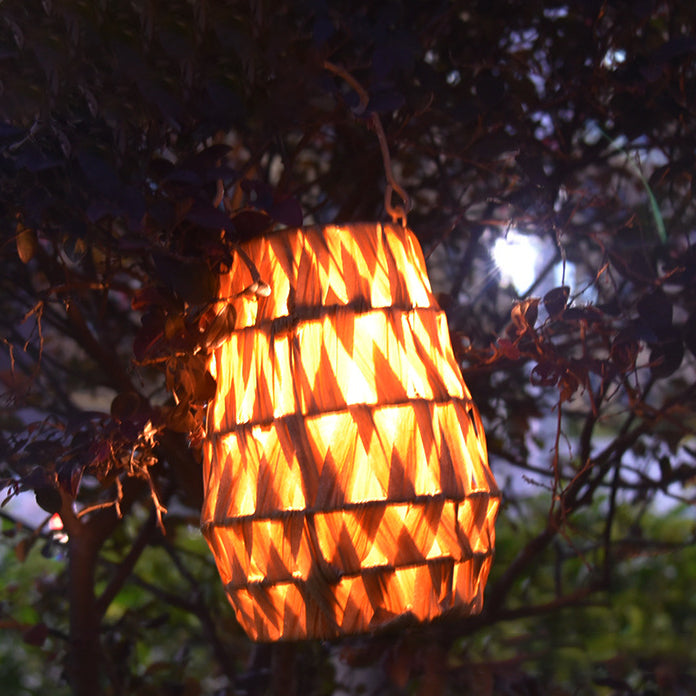 Lanterne en rotin étanche solaire créative contemporaine cylindrique ABS matériel LED lumière extérieure pour jardin 
