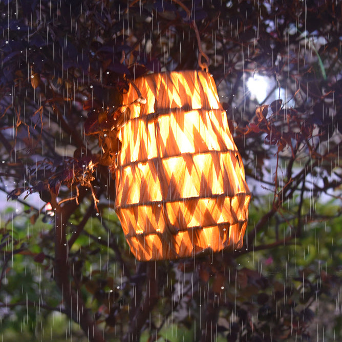 Lanterne en rotin étanche solaire créative contemporaine cylindrique ABS matériel LED lumière extérieure pour jardin 