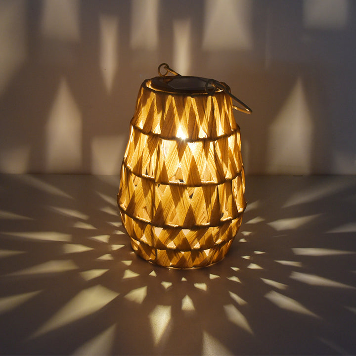 Lanterne en rotin étanche solaire créative contemporaine cylindrique ABS matériel LED lumière extérieure pour jardin 