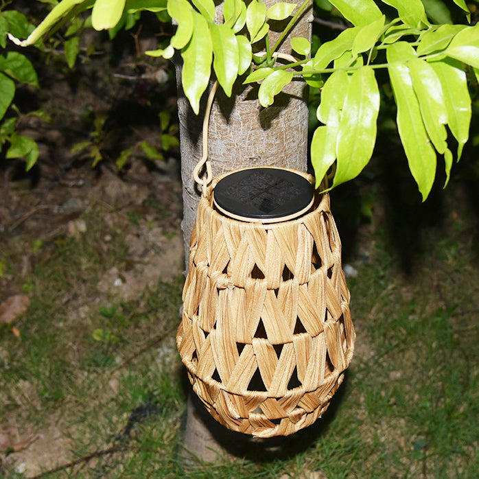 Lanterne en rotin étanche solaire créative contemporaine cylindrique ABS matériel LED lumière extérieure pour jardin 