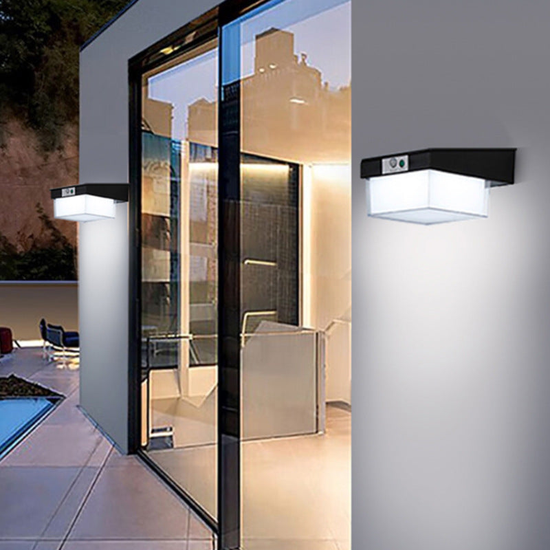 ضوء خارجي LED مقاوم للماء يعمل بالطاقة الشمسية بتصميم حديث بسيط مصنوع من الأكريليك ABS بشكل دائري مربع للحديقة 