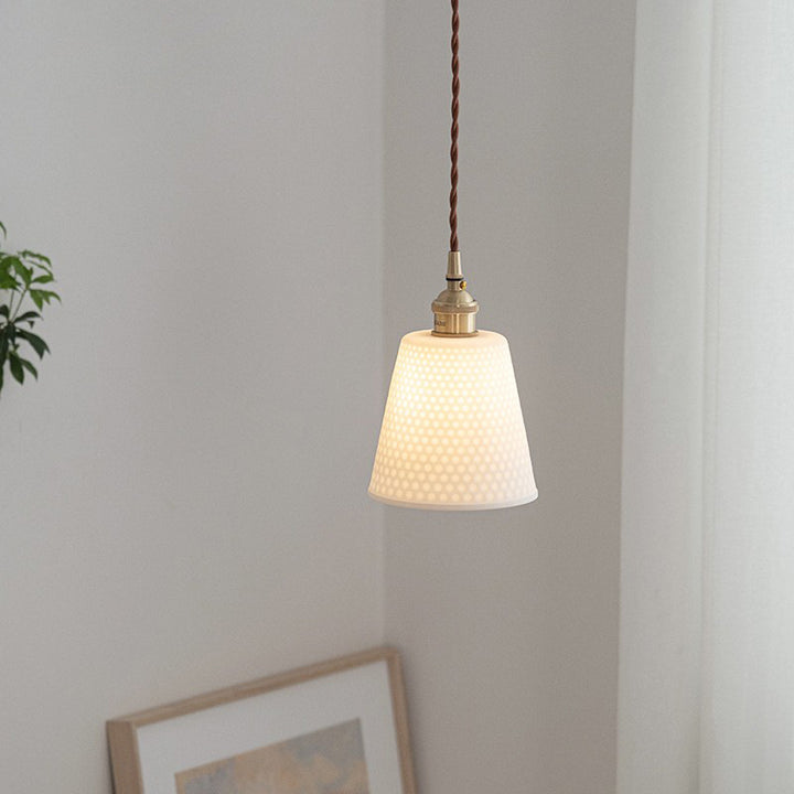 Contemporary Scandinavian Round Cylinder Cone Copper Ceramic 1-Light Pendant Light For Dining Room