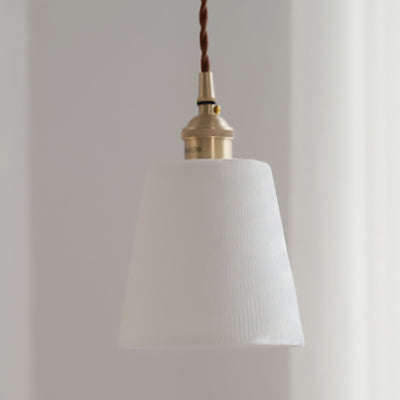 Contemporary Scandinavian Round Cylinder Cone Copper Ceramic 1-Light Pendant Light For Dining Room