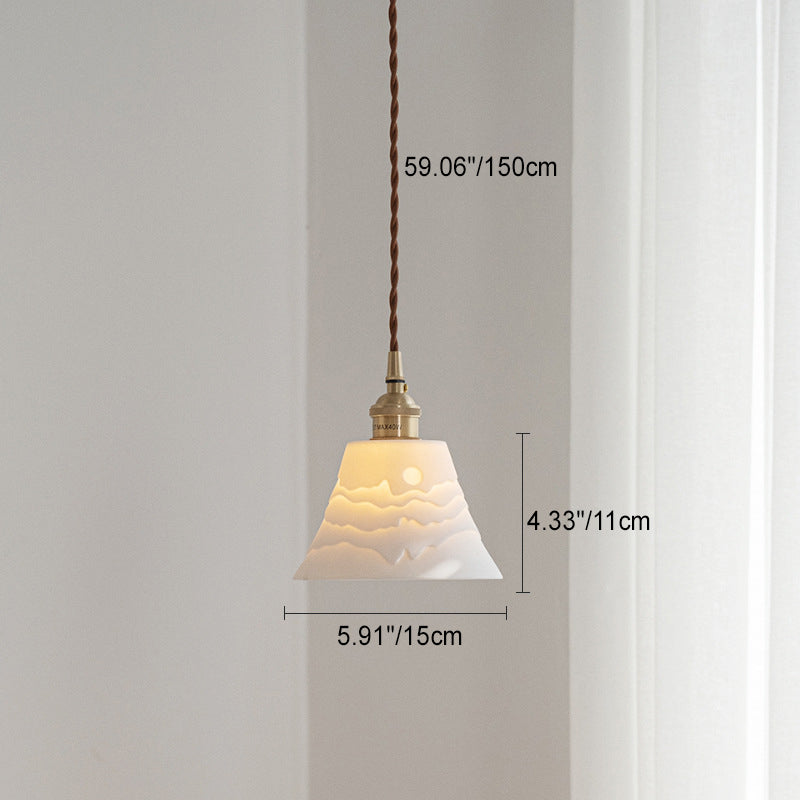 Contemporary Scandinavian Round Cylinder Cone Copper Ceramic 1-Light Pendant Light For Dining Room