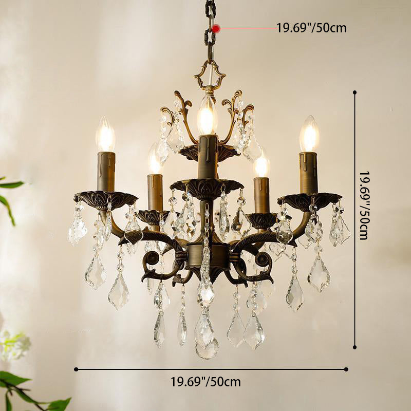 Traditional Vintage Twig Candle Shape Copper Crystal 5/6/8 Light Chandelier For Bedroom