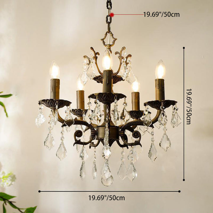 Traditional Vintage Twig Candle Shape Copper Crystal 5/6/8 Light Chandelier For Bedroom