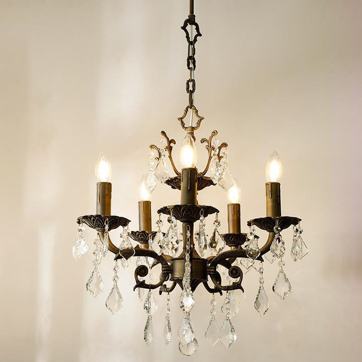 Traditional Vintage Twig Candle Shape Copper Crystal 5/6/8 Light Chandelier For Bedroom