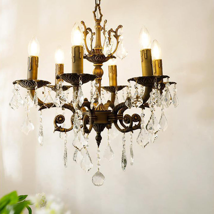 Traditional Vintage Twig Candle Shape Copper Crystal 5/6/8 Light Chandelier For Bedroom