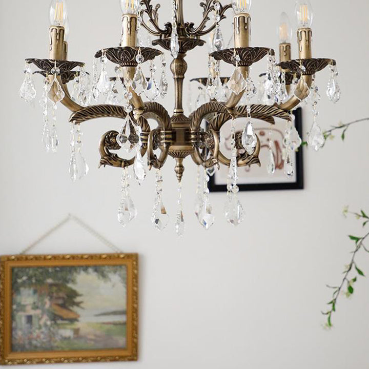 Traditional Vintage Twig Candle Shape Copper Crystal 5/6/8 Light Chandelier For Bedroom