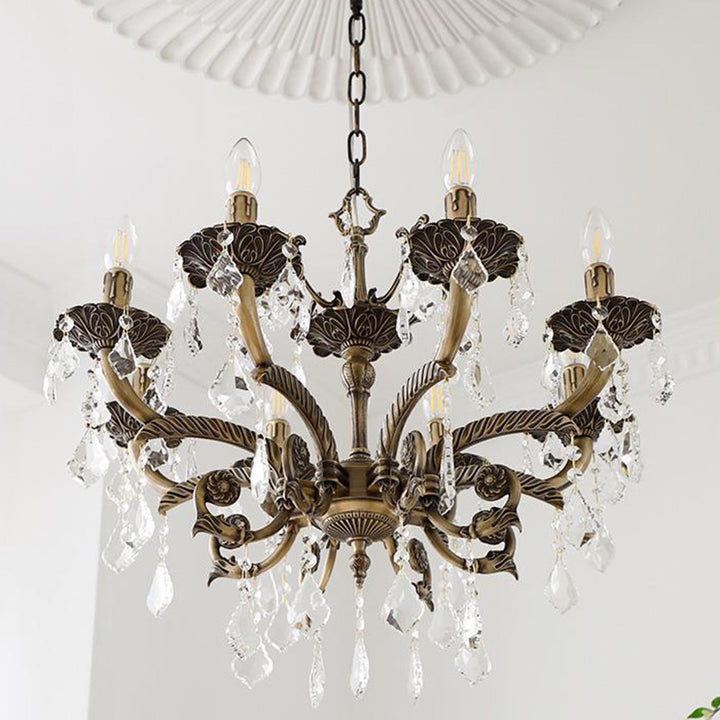 Traditional Vintage Twig Candle Shape Copper Crystal 5/6/8 Light Chandelier For Bedroom