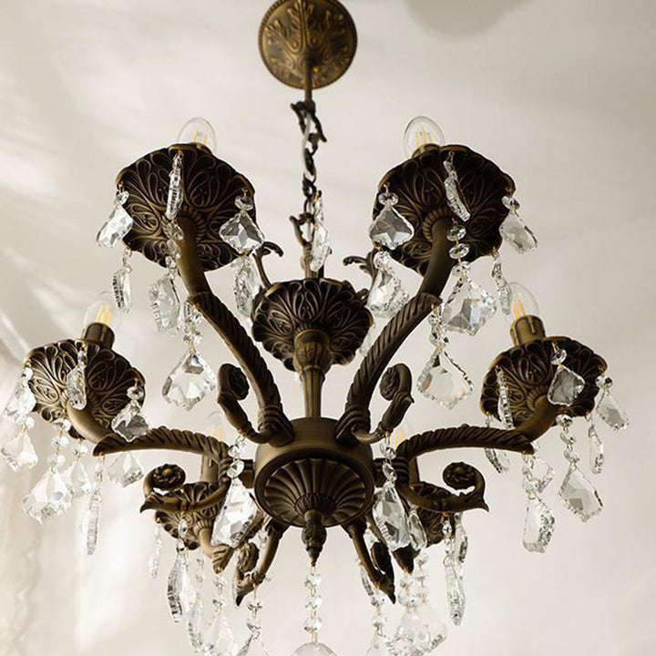 Traditional Vintage Twig Candle Shape Copper Crystal 5/6/8 Light Chandelier For Bedroom